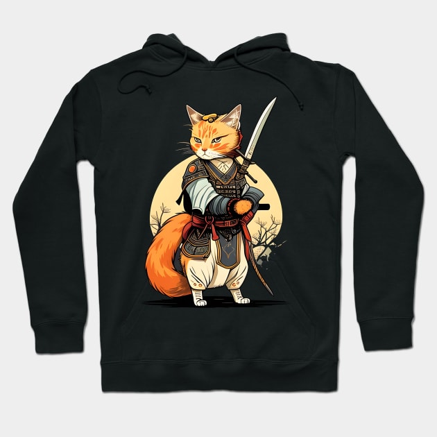 Japanese Cat Samurai Katana Catana - Love Cats Hoodie by Matthew Ronald Lajoie